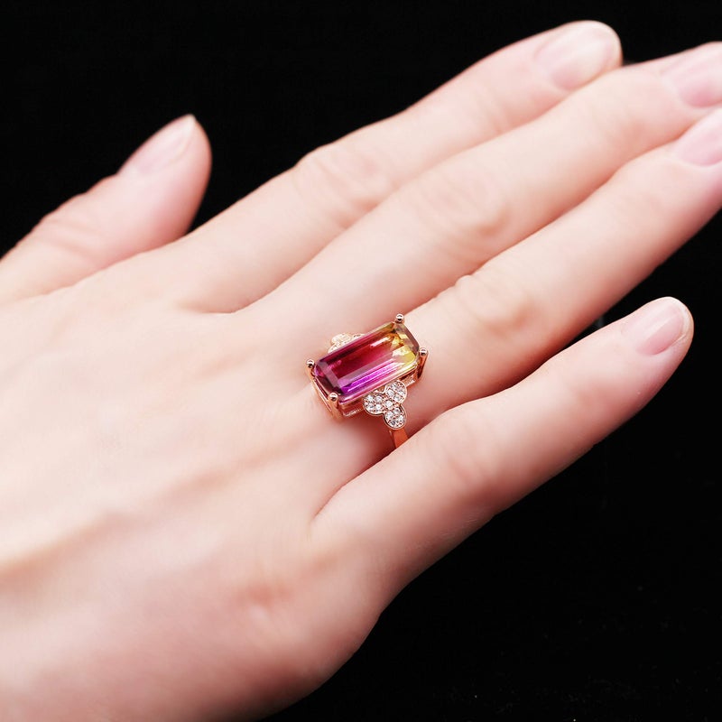 Uloveido Created Tourmaline Gemstone Rings18k Rose Gold Plated Ring with Big Rectangle Stone (size 6) RJ400 - Image 2